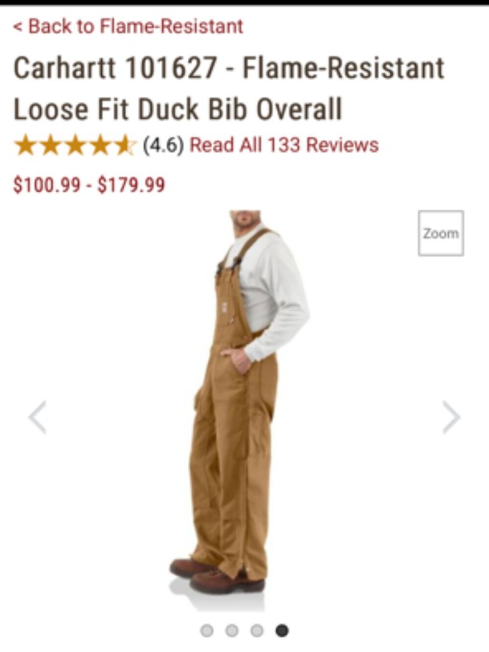 CARHARTT 101627 FLAME RESISTANT LOOSE FIT DUCK BIB OVERALL